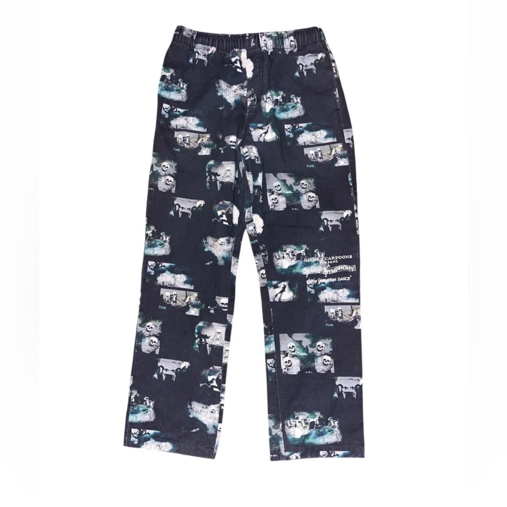 Disney Silly Symphony Skeleton Dance Pants Mens Medium Black Allover Print D9